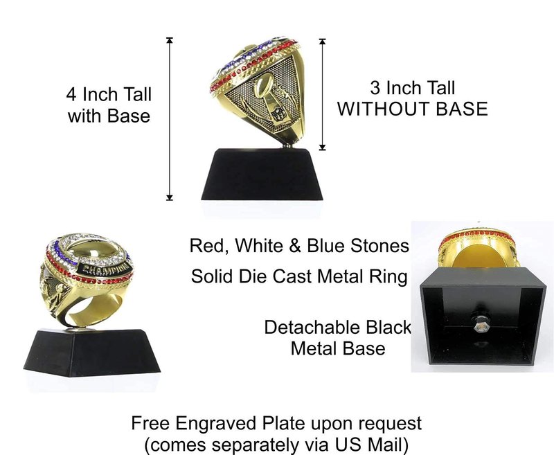 Decade Awards Fantasy Football Champion Trophy - Gunmetal Champion Ring Award - 4 Inch Tall - Engraved Plate on Request