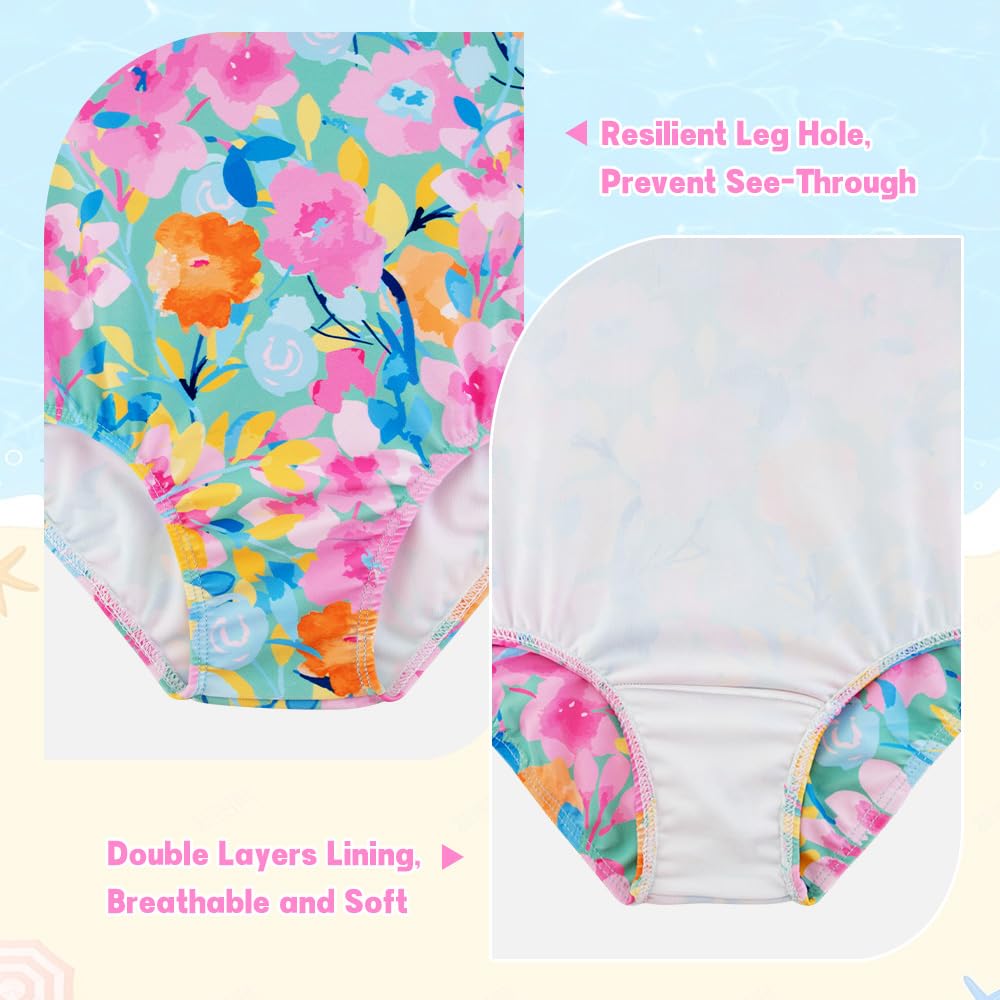 Belovance Girls Swimsuits One Piece Bathing Suit with Criss Corssback Straps 5t Size 6 Toddler Kids Children Swimming Suit Pink Floral Beach Swimwear Quick Dry (Pink Floral, 5-6 Years)