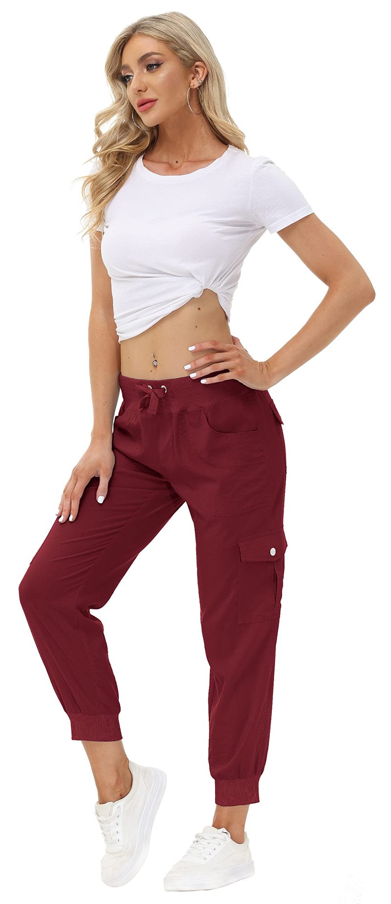 MoFiz Hiking Cargo Pants for Women with Pockets Lightweight Quick Dry Athletic Outdoor Summer Travel Casual Joggers Sweatpants Wine Red XS