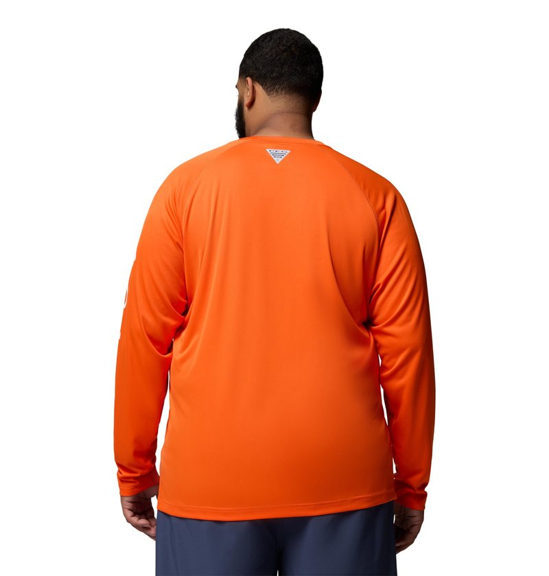 Columbia Men's PFG Terminal Tackle Long Sleeve Fishing Shirt, Spark Orange/White Logo, 6X