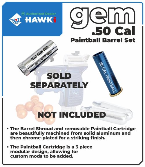 Hawki Gem .50 Caliber Paintball Barrel Set for Gem CO2 Air Pistol, Paintball Cartridge, Premium Construction, 300+ FPS (Barrel Only)