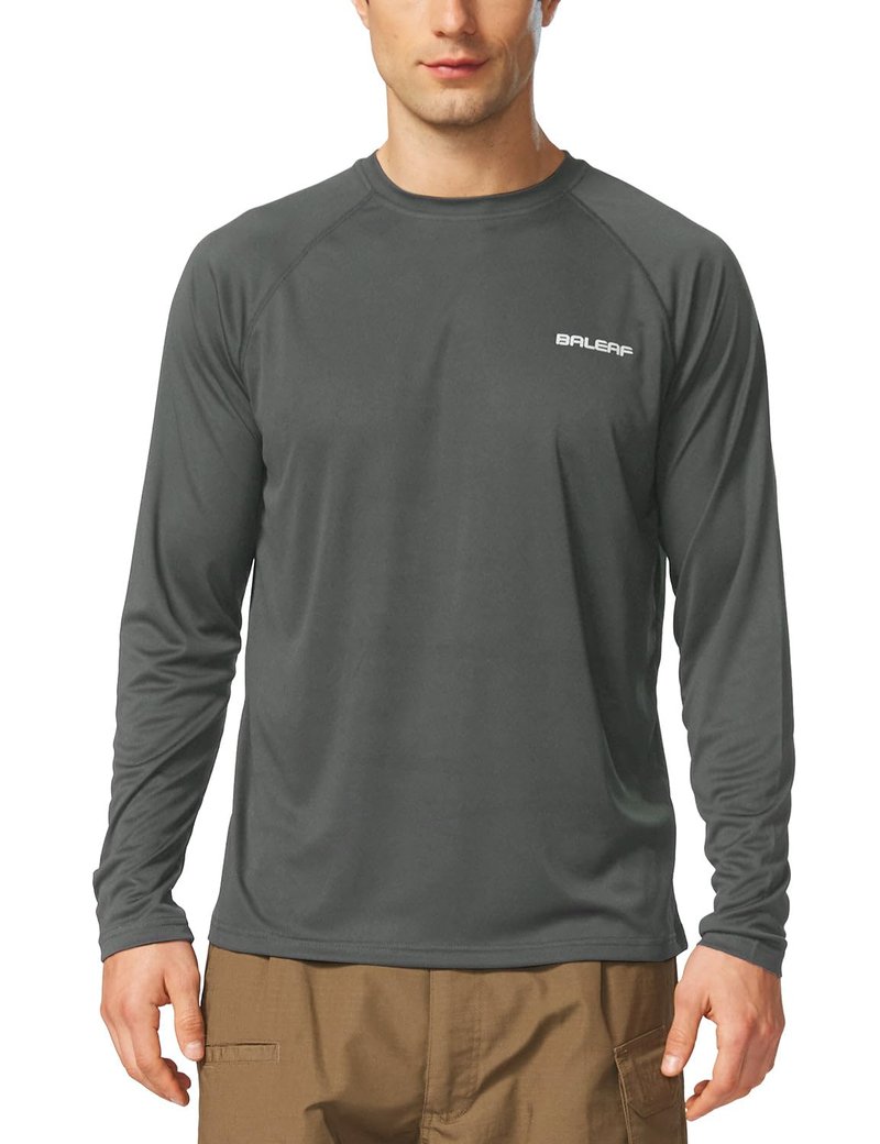 baleaf Mens UPF 50+ Sun Protection Shirts Long Sleeve Rash Guard, Quick Dry 4-Way Stretch for Fishing Swimming Surfing 01-Deep Gray L