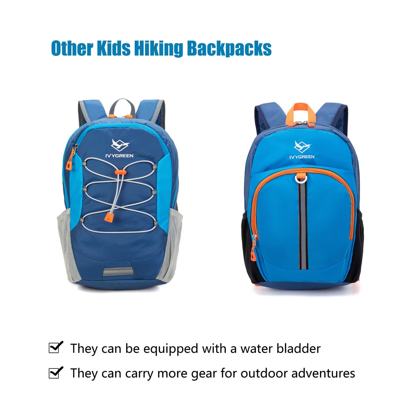 Ivygreen Kids Hydration Backpack, Hiking Backpack for Boys or Girls with 1.5L Water Bladder, Blue