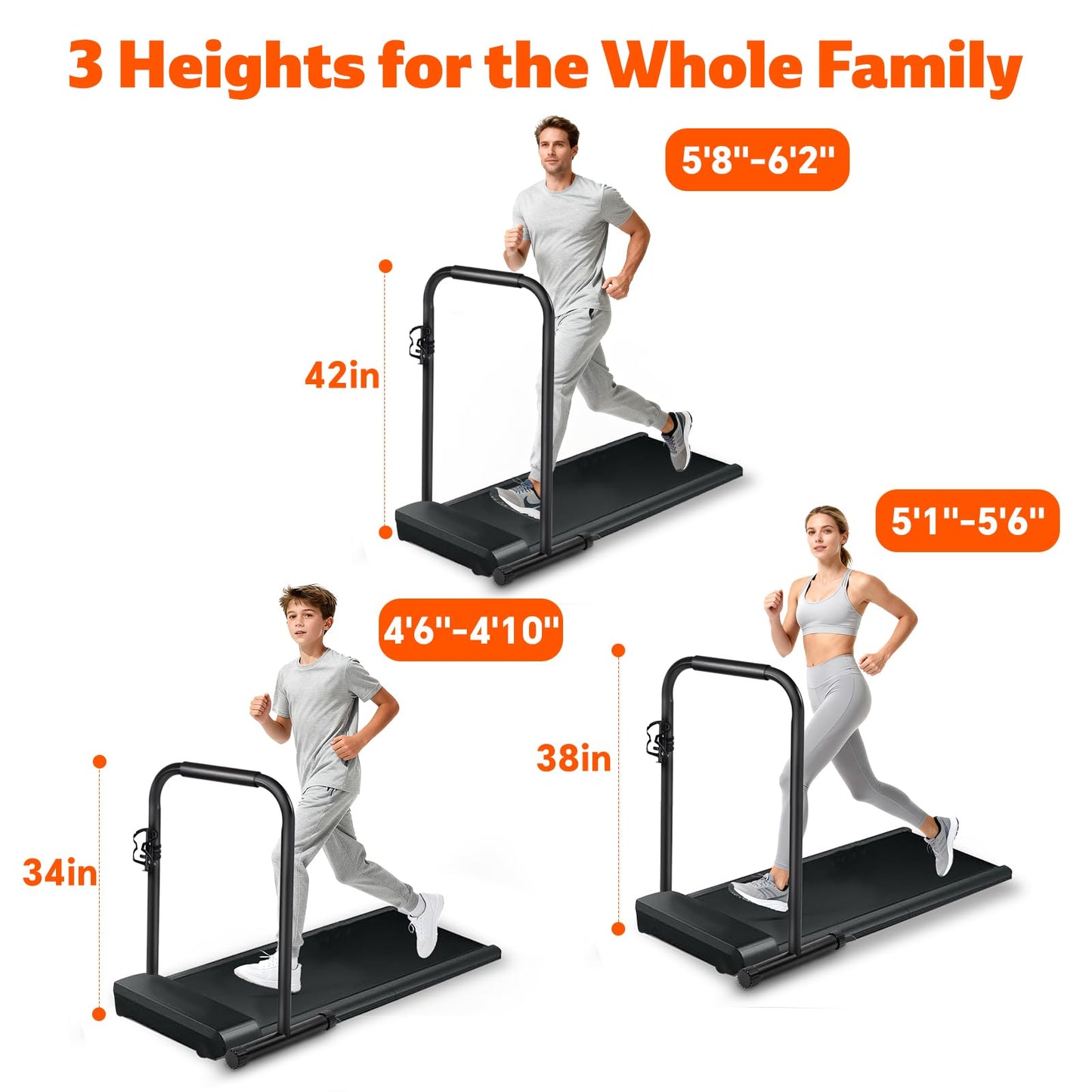 Handle Bar for Walking Pad Only, Suitable for Walking Pad up to 19.7" Wide, Adjustable Treadmill Handlebar Height from 34" to 42", Tall People Friendly, Extended Base, with Cup Holder, Black
