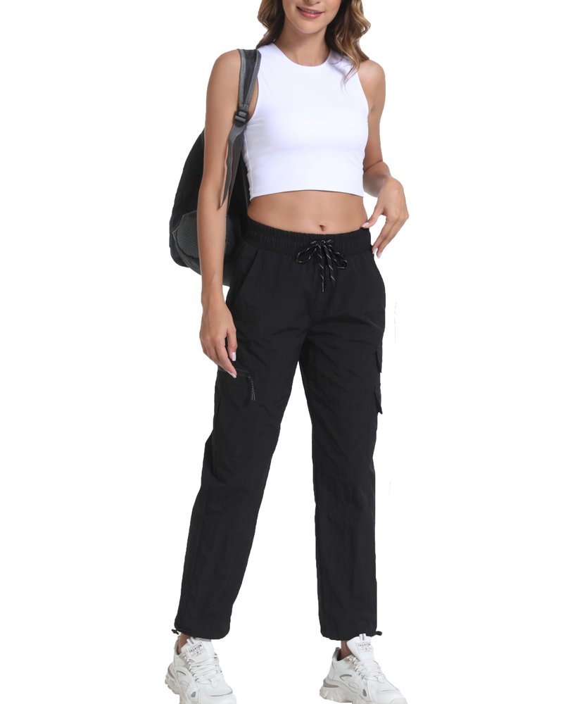 Womens Hiking Pants Water Resistant - Cargo Joggers for Women with Pockets Lightweight Quick Dry Travel Camping Pants(Cargo Dark Black, Medium)