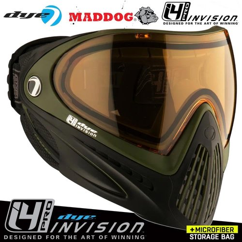 Maddog Dye I4 PRO Thermal Dual-Pane Anti-Fog Lens Paintball Airsoft Mask Goggle System Combo with Microfiber Storage Bag | High Performance Safety Certified Protection - SRGNT (Black/Olive)