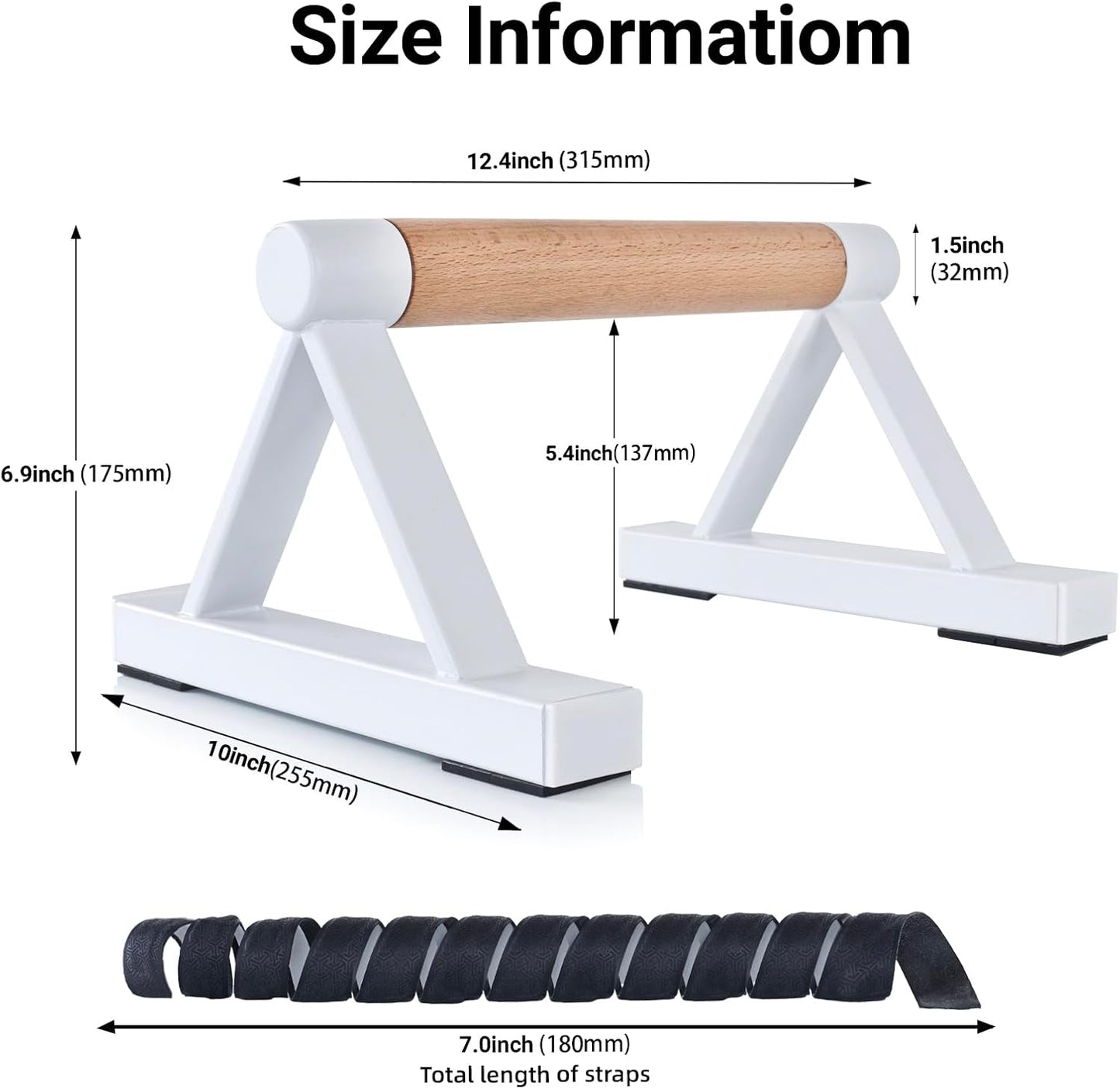 1 Pair Wooden Parallettes Push Up Bars for Men, Strength Training Pushup Stands Handles for Home Calisthenics, Fitness, Floor Workouts Solid Wood with White Metal Bracket - Support 500 lbs