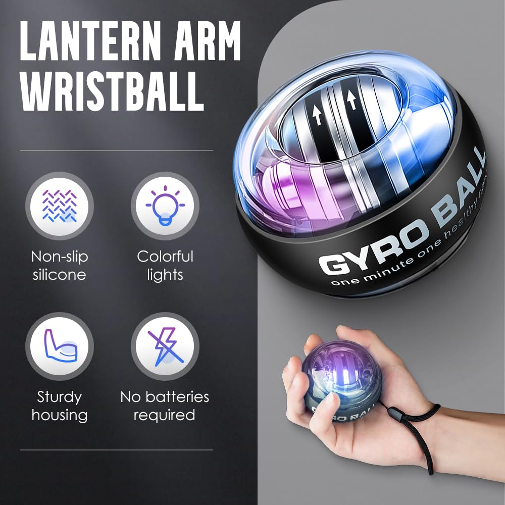 2025 New Curaball Hand Exerciser with Counter, Auto-Start Wrist Trainer Ball with Led Lights, Gyroscopic Wrist Exercise Ball for Strengthen Arms, Fingers and Muscles Workouts (Black#1, with Counter)