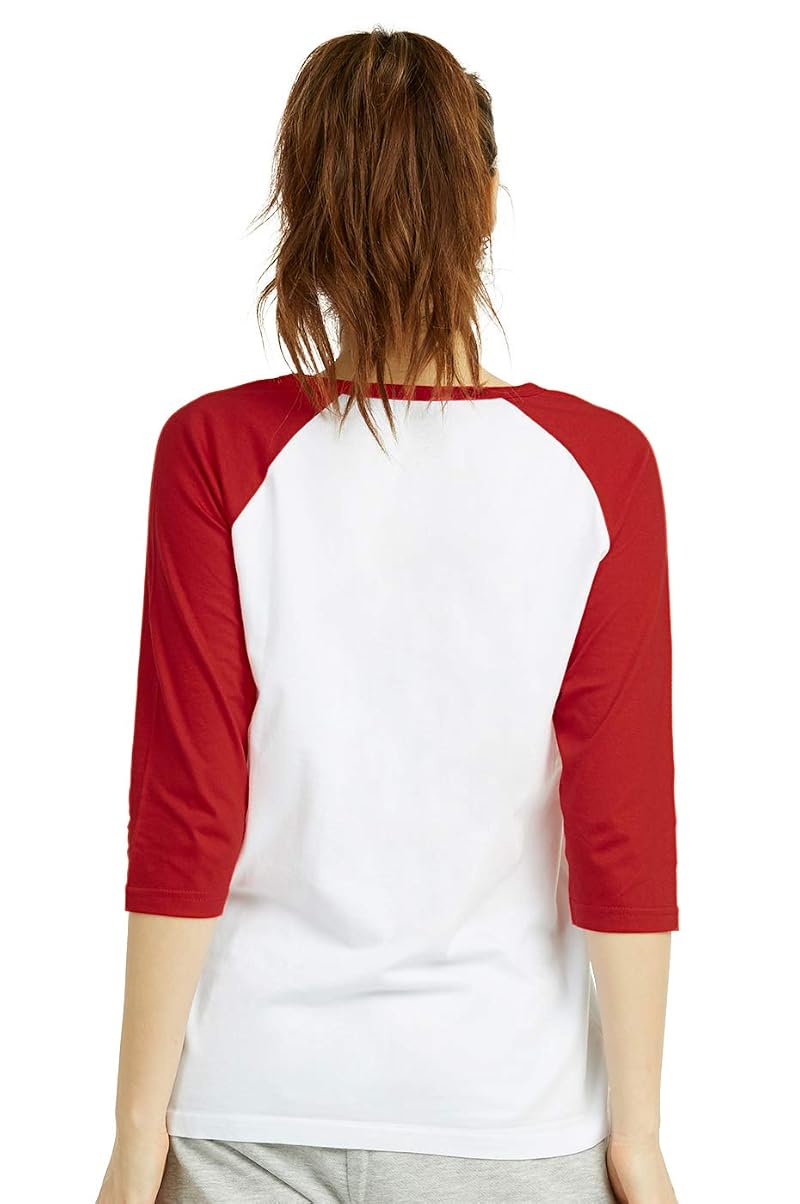 Cottonbell Women’s Baseball Tee Shirt 3/4 Sleeve White/Red Medium