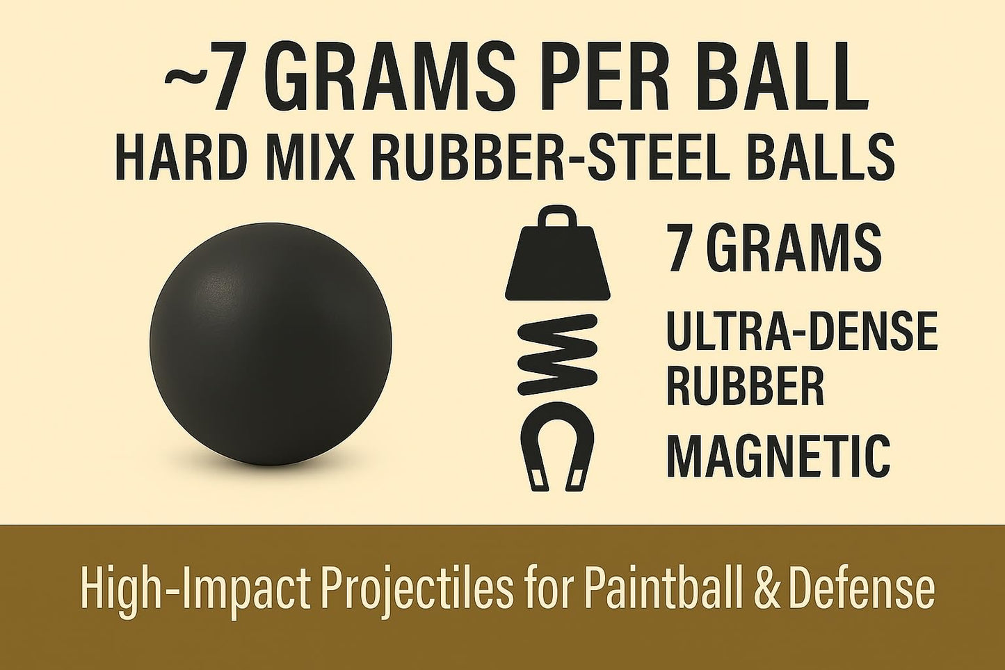 100 x Rubber Steel Balls in 68 Caliber - High Impact Heavy Resuable Paintballs for Target Practice, Training, Home and Self Defense in .68 Cal.