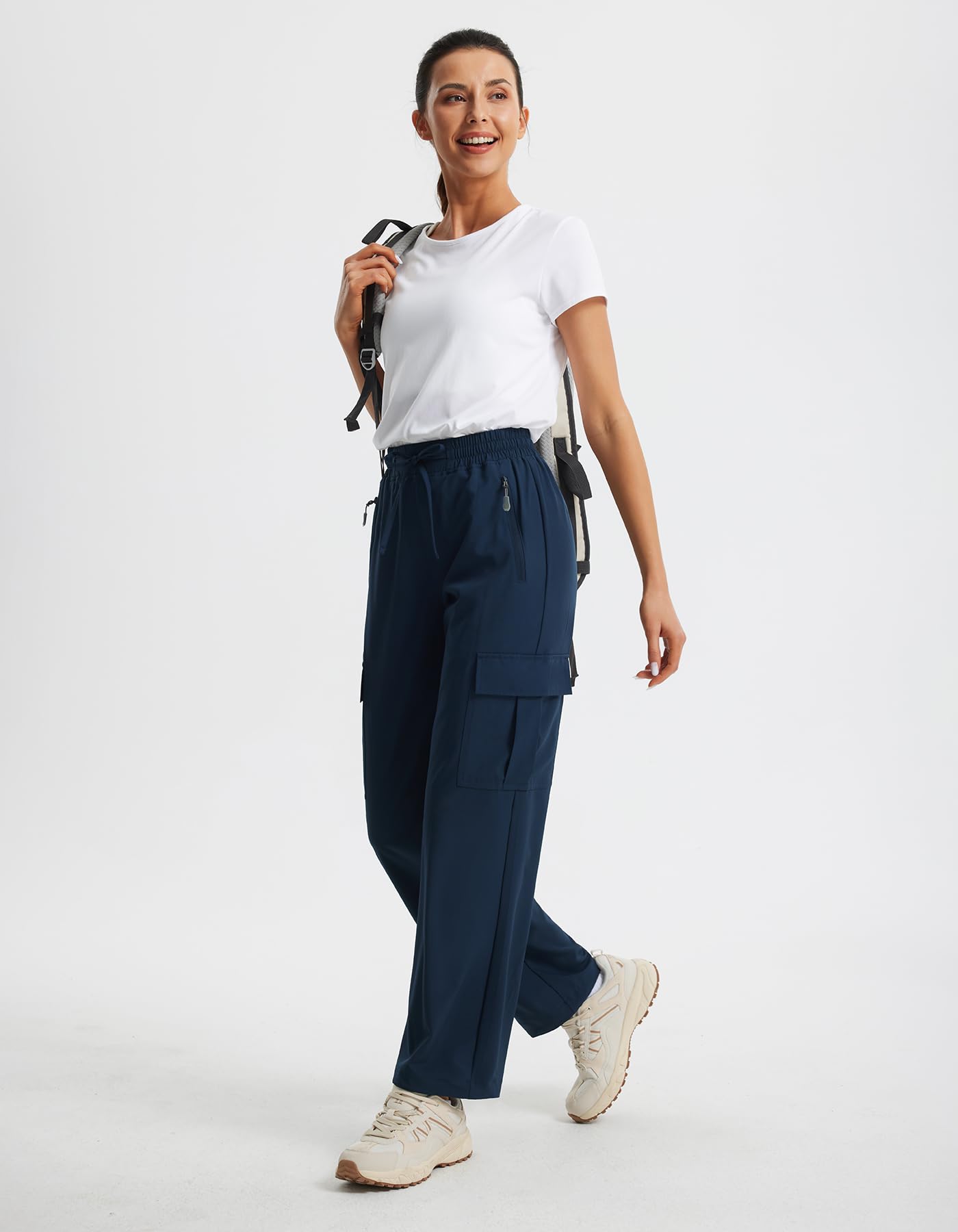 Libin Women's Hiking Pants Lightweight Cargo Pants 31" Quick Dry Summer Lounge Casual Travel Safari Outdoor Athletic Track Running Joggers, Navy M