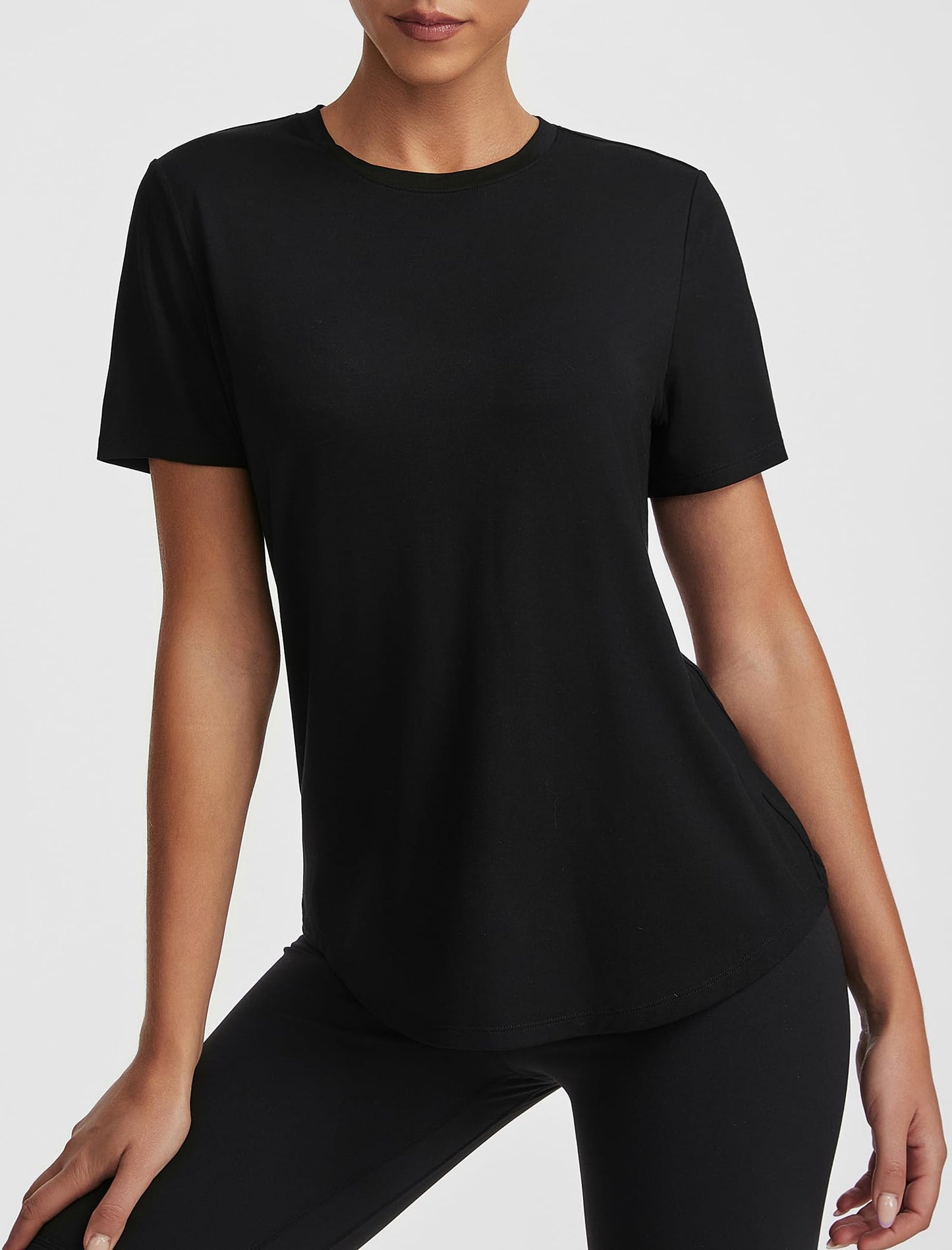 kakola Women's Workout T-Shirt Loose Fit Modal Tops Short Sleeve Blouse Summer Casual Tee Black