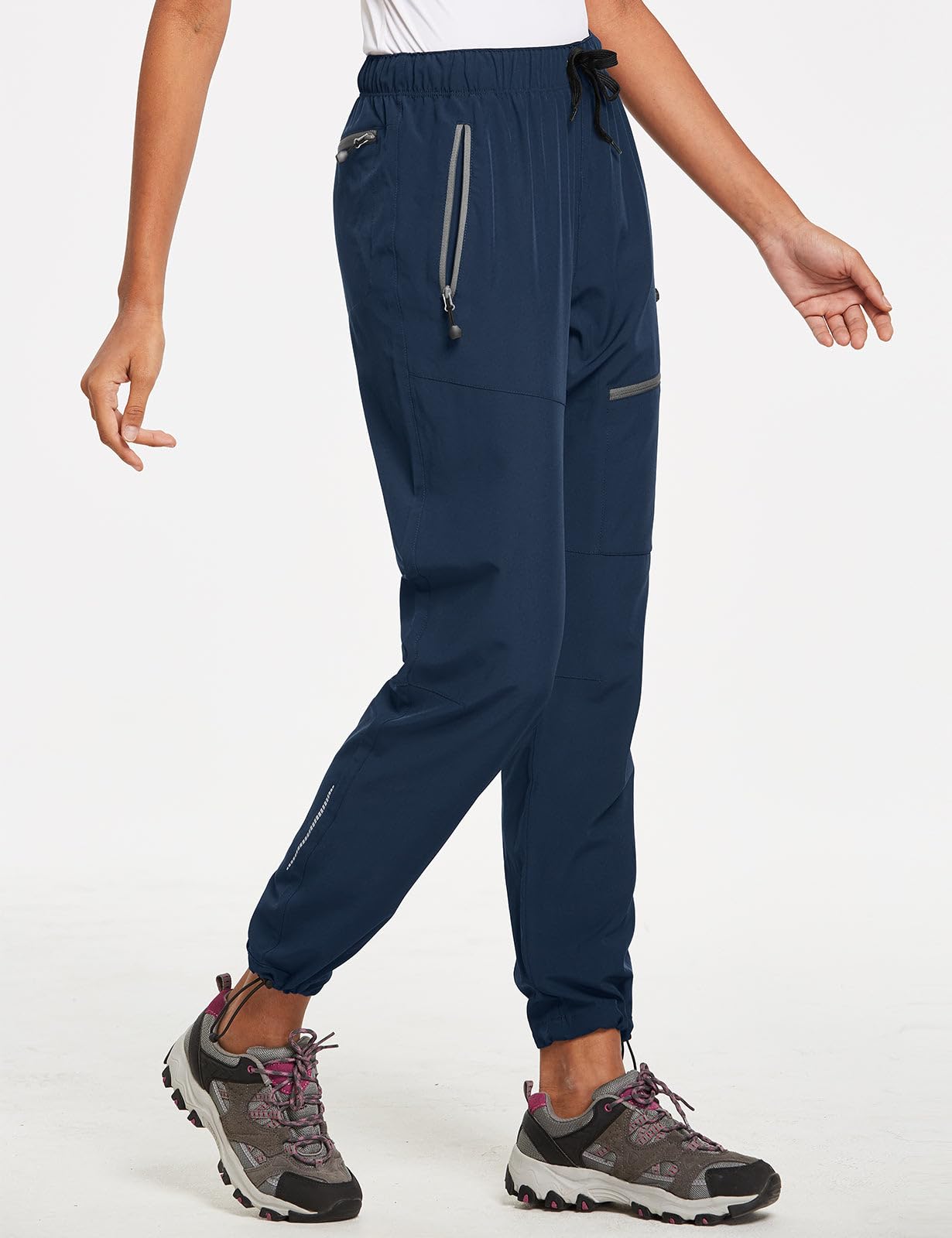 baleaf Cargo Pants for Women Petite Joggers Lightweight Quick Dry Pant Water Resistant 27'' Travel Workout Athletic Navy Blue Size S