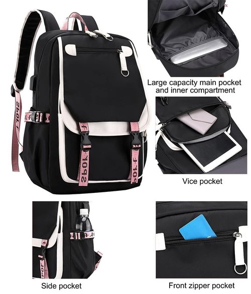 16.8 Inch Laptop Backpack Casual Cartoon Schoolbag Large Capacity Shoulder Bag for School Travel Hiking (with Cute Pendant)