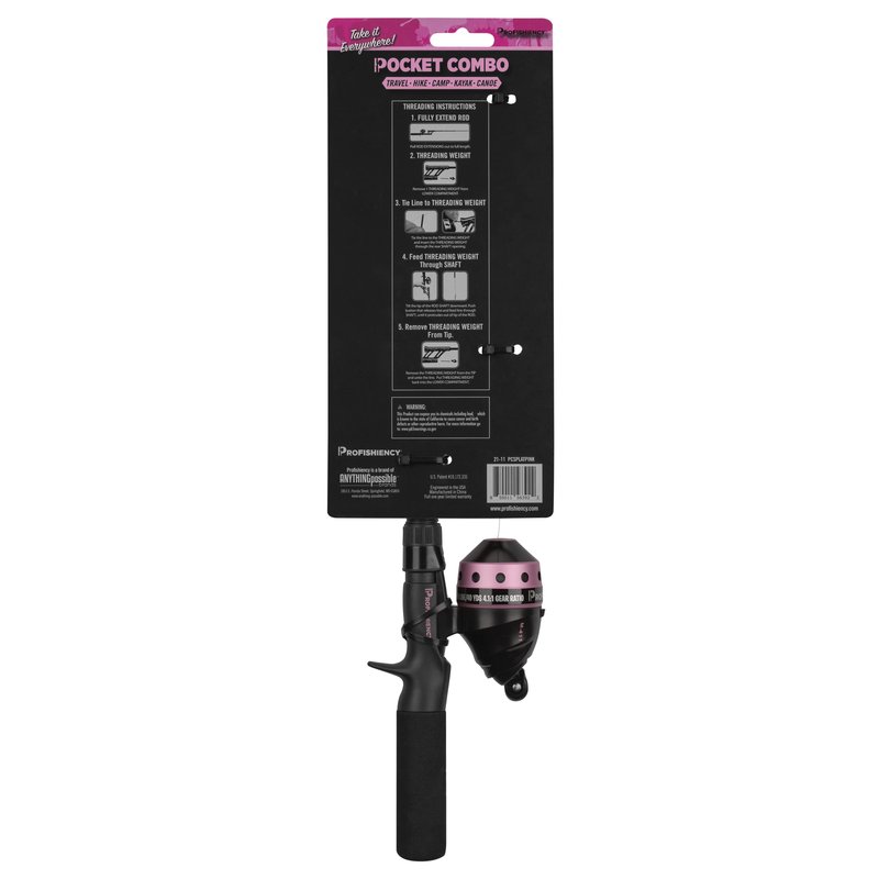ProFISHiency Pink Splat Pocket Combo | 30” Light Action Tangle-Free Telescopic Fiberglass Rod | Micro Spincast Reel w/ 4.1:1 Gear Ratio | Pre-Spooled w/ 6lb Line