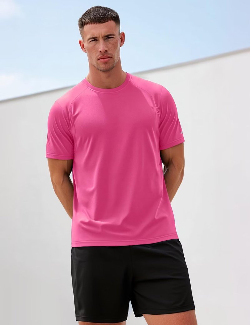 Zengjo Gym Shirts for Men Workout(Hot Pink,Large)