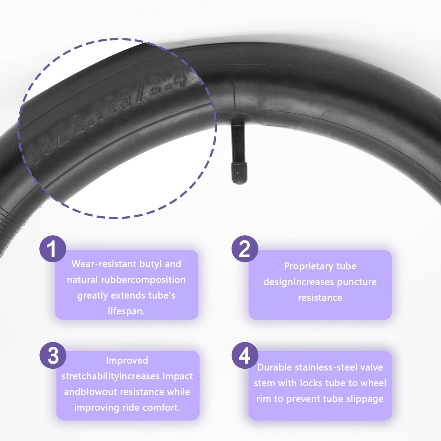 2pcs Heavy Duty 16x2.125/2.40 Bicycle Inner Tubes 16x1.95 16 inch 45/57-305 Bike Tubes