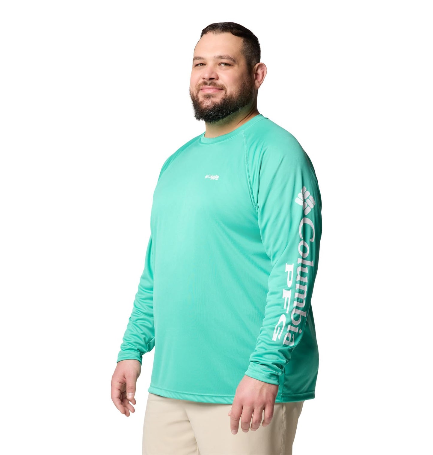 Columbia Men's PFG Terminal Tackle Long Sleeve Fishing Shirt, Glaze Green/White Logo, X-Large
