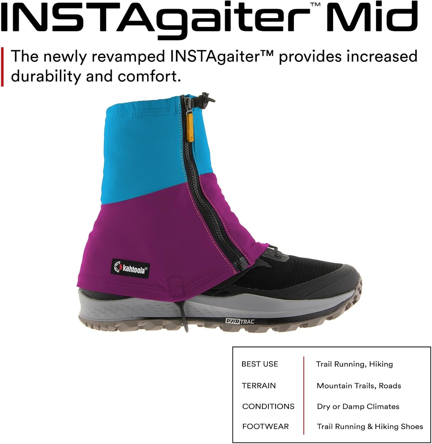 Kahtoola INSTAgaiter Mid Gaiters for Hiking, Trail Running, Mountaineering, Hunting, Rocky Terrain, Mud, Snow & Ice