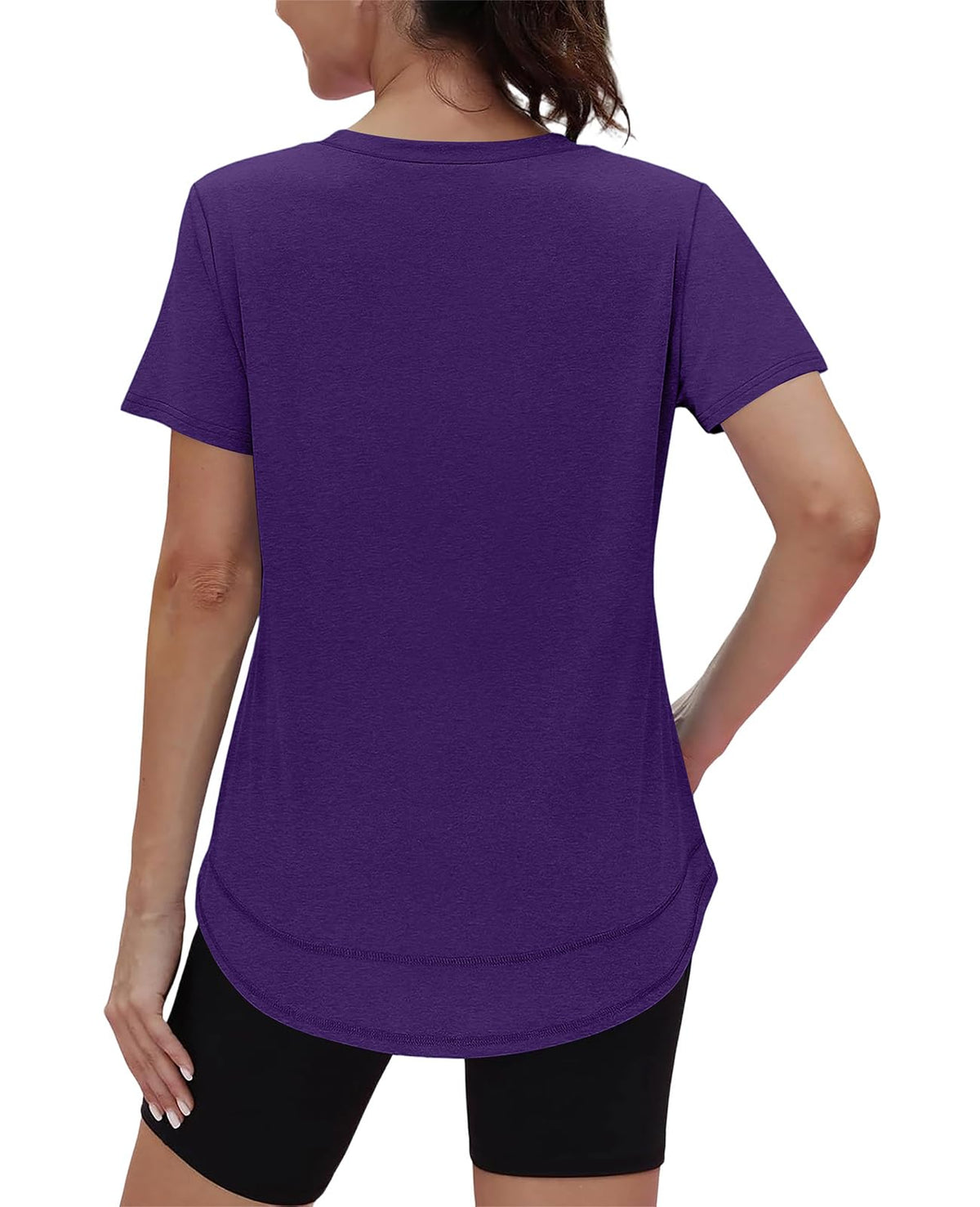 Short Sleeve Shirts for Women Workout Yoga Tops Sun Protection Clothing Summer Outfits Rash Guard Side Slit V Neck Purple XL