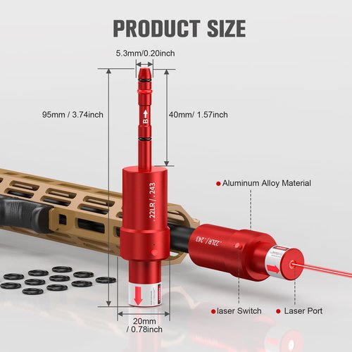 Vantara 2-in-1 .22LR / .243 Laser Training Cartridge w/Bore Sighter for Dry Fire Training System - Green Laser Bullet Bore Sighting for Shooting Practice & Sight Calibration