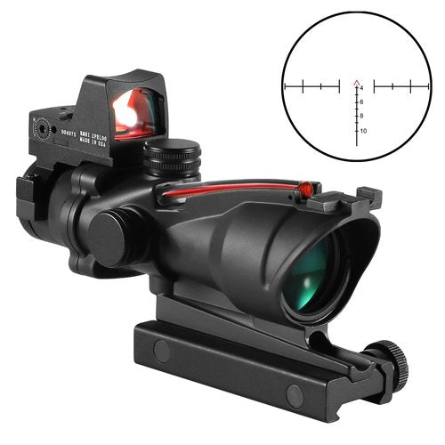 SYBESTE Adjustable 4x32 Red Dot Scope with 1x-4x Magnification, 20mm Rail Mount for Glock, Hunting & Tactical Use (Red Aiming Point)
