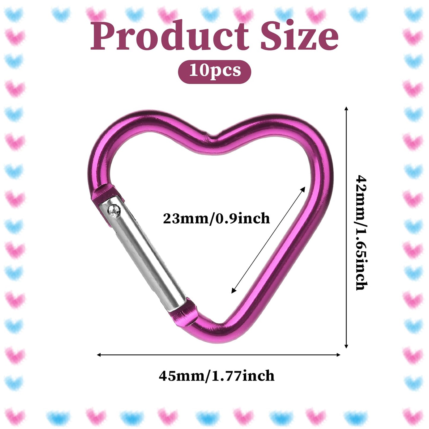 10 Pcs Heart Shaped Carabiner Small Carabiner Cute Keychain Clip Aluminum Alloy Climbing Clips for Water Bottle Holder Traveling Snap Clips Keys