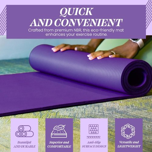 Yoga Mat with Carry strap for Floor Excercises | NBR | Everyday Yoga | Indoor & Outdoor Excercises | Male Female Fitness | Extra Cushion | Premium Quality | Environmenal Safe (Purple)