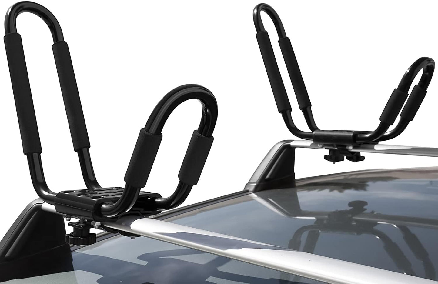 Kayak Roof Racks - J-Bar Hooks Canoe, Surf-Board & Kayaks Carrier - Universal Fit for SUP Roof-top Rack Mount on SUV, Cars, Truck, with Tie Down Straps & Accessories