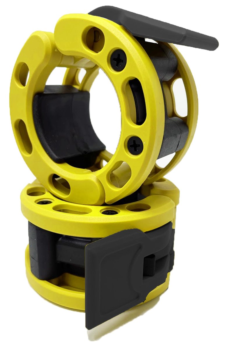 Clout Fitness Olympic Barbell Clamps Collars Quick Release Pair of Locking Weight Clips Fit 2 Inch Barbell (Yellow with Black Lever)