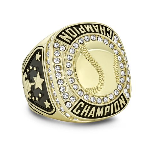 Express Medals Champion Gold Baseball Softball Trophy Ring Award Gift Fantasy Prize with Display Neck Chain and Stand Championship Rings