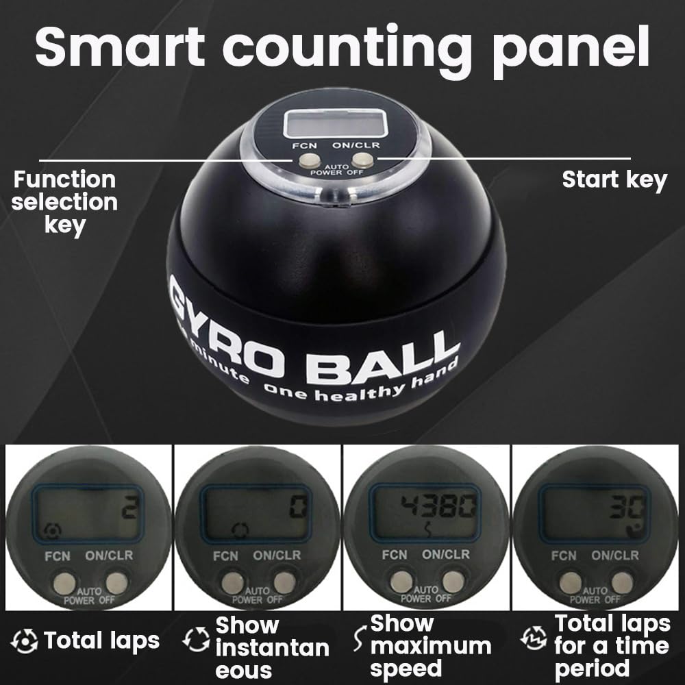 2025 New Curaball Hand Exerciser, Curaball Hand Exerciser with Counter, Strengthens Wrists, Features 5 Light Modes, with Storage Pouch, Metal Version Has Swap-Out Bearings (Metal Model Black)