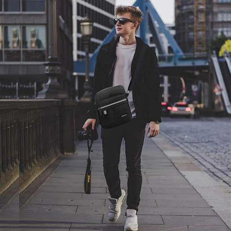 Small Canvas Crossbody Bag for Men — Mini Messenger Phone Bag, Black