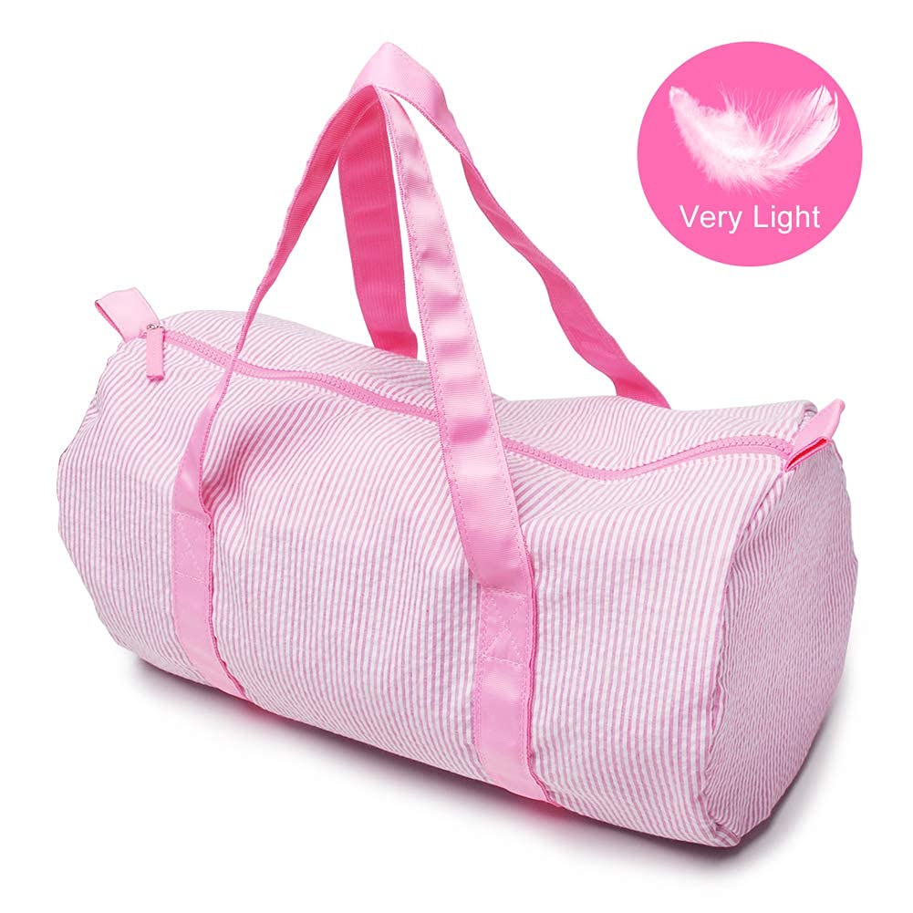 Kids Travel Overnight Bag Seersucker Carry On Lightweight Weekender Duffel Bag for Boys and Girls (Pink) X-large