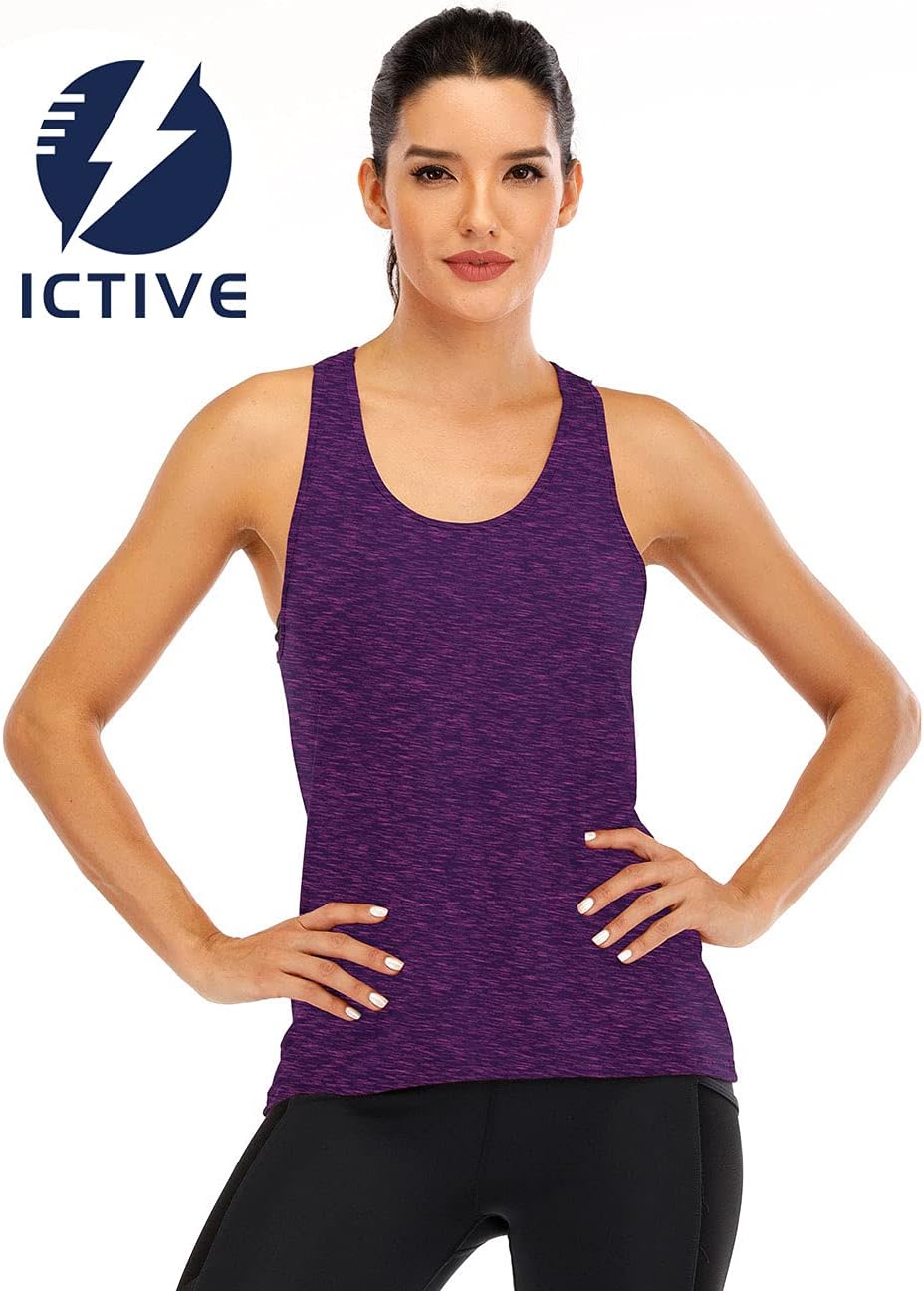 ICTIVE Womens Cross Backless Workout Tops for Women Racerback Tank Tops Open Back Running Muscle Tank Yoga Shirts