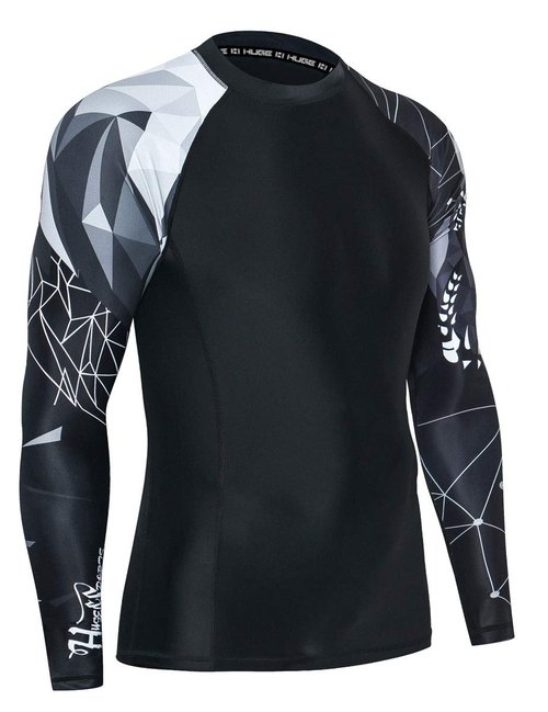 HUGE SPORTS Wildling Series UV Protection Quick Dry Compression Rash Guard (Shark,M)