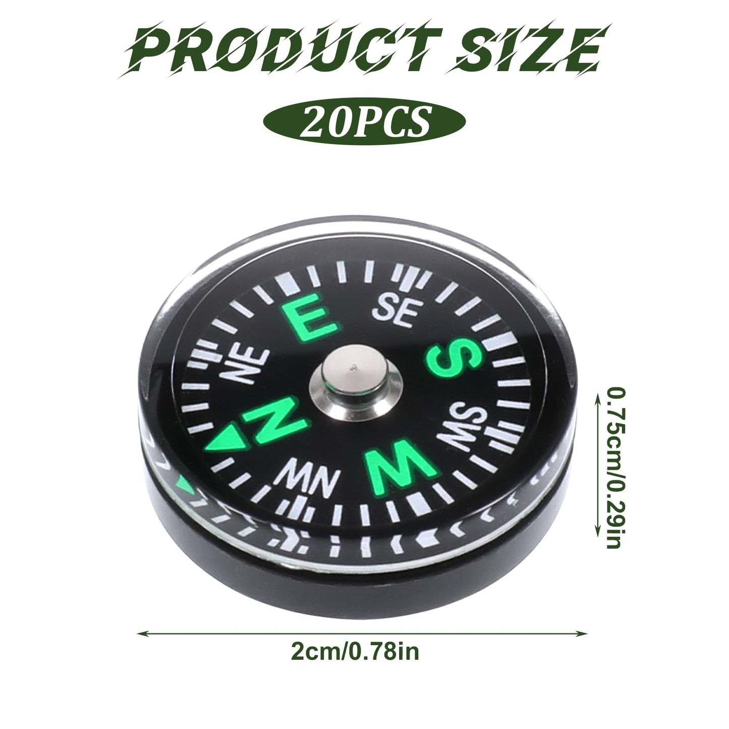 20PCS Compass Button Mini Pocket Hard Shell Liquid Filled Mini Small Button Compass for Kids Hiking Survival Watch Band Paracord Camping Outdoor Activities Accessory Size Dia. 20mm