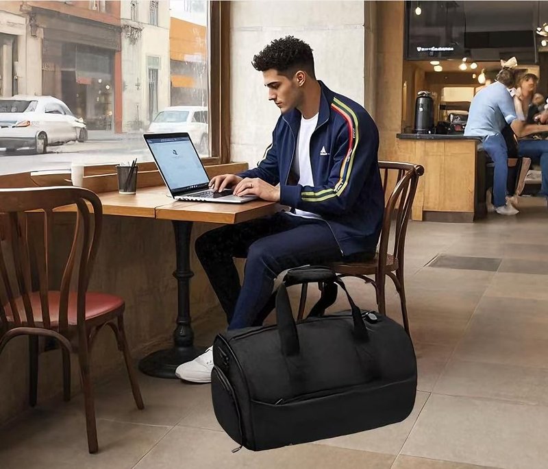 OLLUJHA Gym Bag for Men Women, Duffle Bag with Shoe & Laptop Compartment, Waterproof Fitness Workout Sports Bag for Travel Overnight Weekend Swimming Yoga (Black, 42x25x20cm)