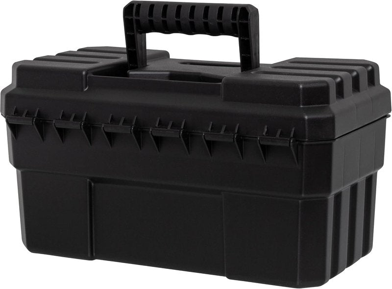 Akro-Mils 14-Inch Plastic Toolbox with Removable Tray, Steel Latch & Padlock Eye, Industrial-Grade Tool Box for Tools, Crafts, First Aid & Hobby Supplies, 14" x 8" x 8", Made in USA, Black (09514)