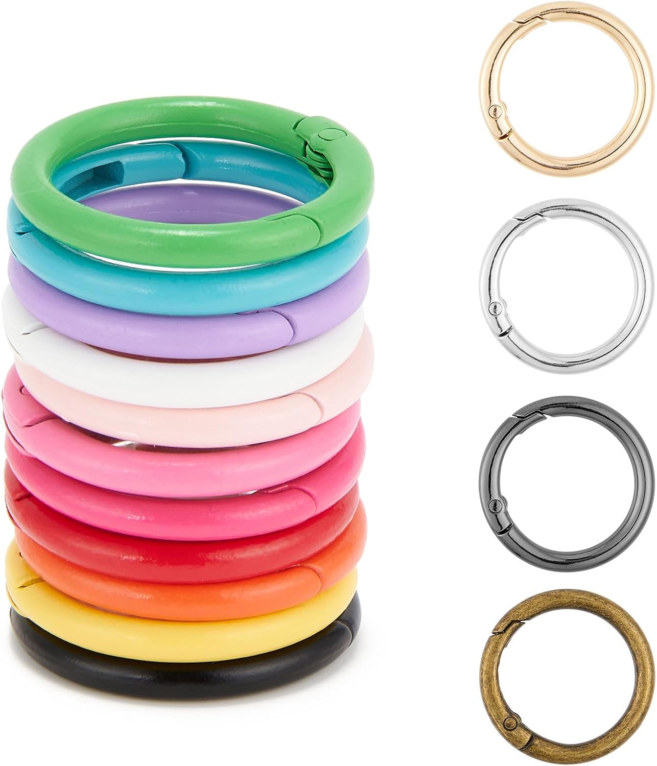 15pcs Trigger Spring O Rings Round,Metal Keychain Ring Round Carabiner Clips for Keyrings Buckle, Bags,Purses