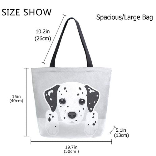 ZzWwR Cute Cartoon Dalmatian Dog Extra Large Canvas Shoulder Tote Top Storage Handle Bag for Gym Beach Weekender Travel Shopping