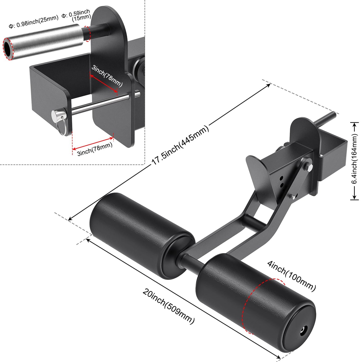 Lifeswell Nordic Hamstring Curl Attachment for 3"x3" Power Rack with 1" or 5/8" Hole, 6 Height Adjustable Leg Hold Down with Leather Surface for Home Gyms