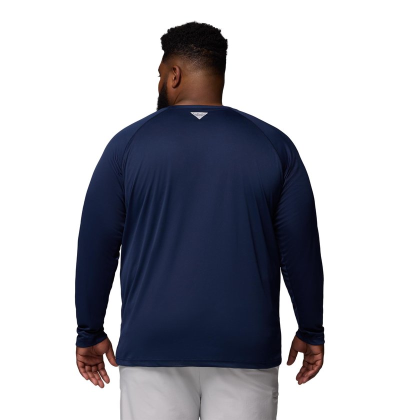 Columbia Men's PFG Terminal Tackle Long Sleeve Fishing Shirt, Collegiate Navy/Sunset Red Logo, 6X