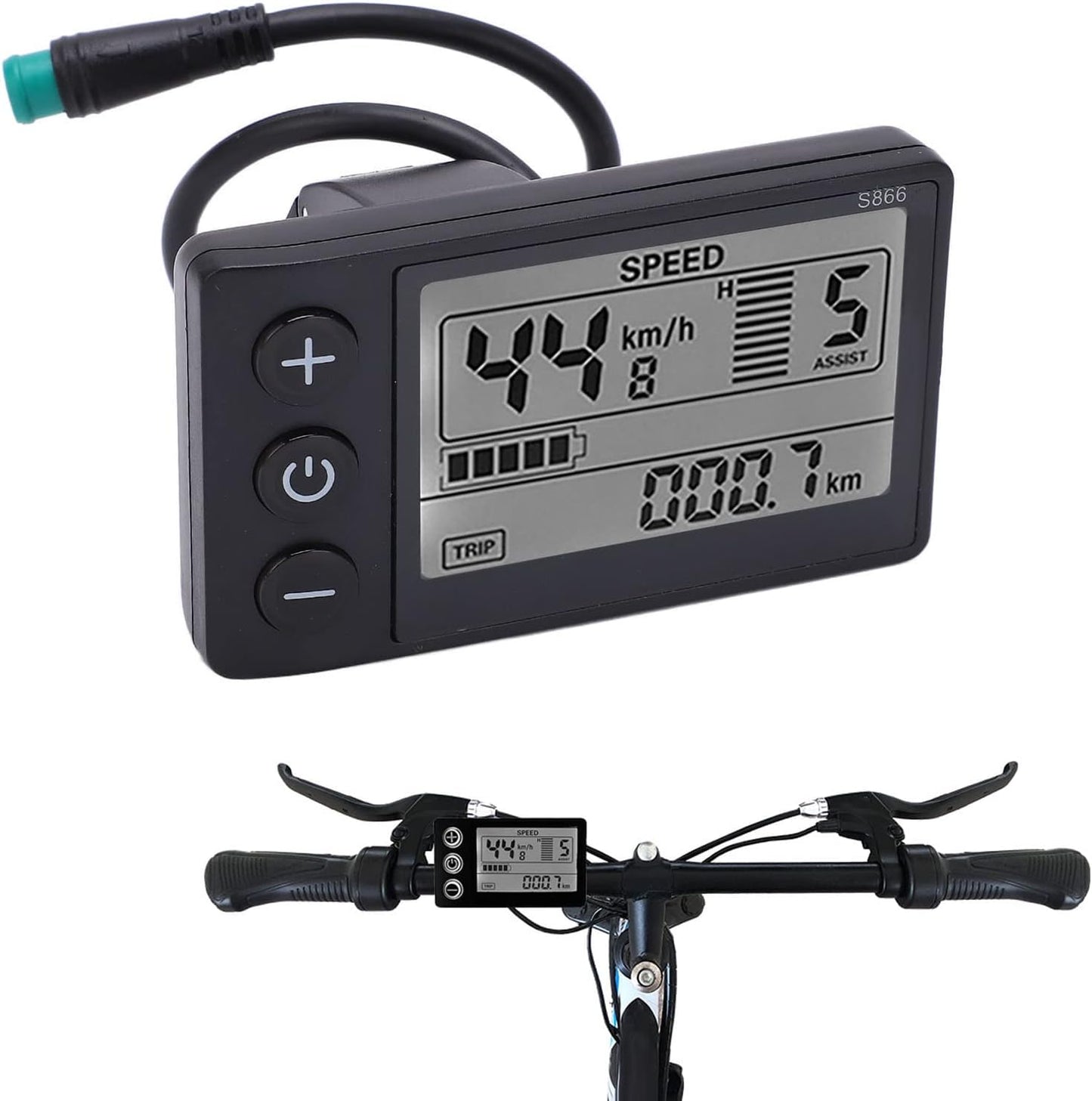 24V 36V 48V Electric Bicycle LCD Display, S866 Waterproof Electric LCD Display Control Panel Power Speed Meter for 22.2mm Electric Bike Handlebar E Bike Scooter Parts