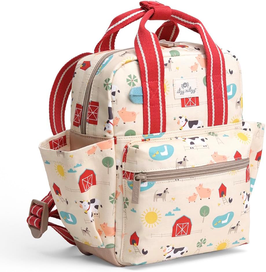 Itzy Ritzy Toddler Backpack - Daycare Bag - Features Adjustable Shoulder Straps, 2 Side Pockets & Spacious Interior with Wipeable Fabric Lining & Name Label, Strawberry Backpack