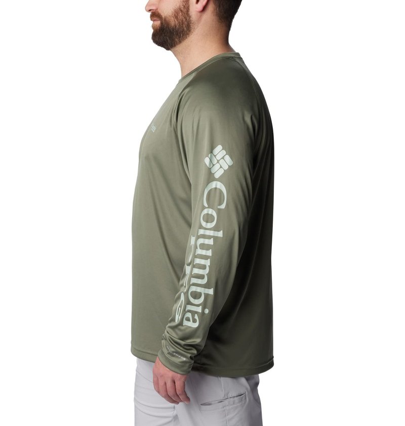 Columbia Men's Terminal Tackle Long Sleeve Shirt, Cypress/Cool Green Logo, 2X Tall