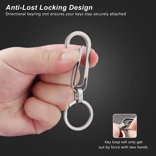 PJYTAC Carabiner Keychain Clip for Keys, 2 Inch Small Titanium Carabiner Heavy Duty Key Holder Clip with Key Ring, Quick Release, Anti-Lost, Llaveros para Hombres -1 Pack