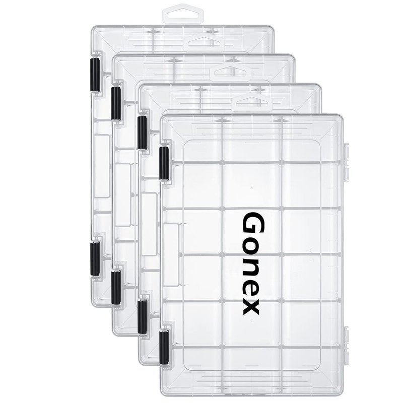 Gonex 3600 Tackle Trays 4 Packs, Transparent Fishing Tackle Boxes Organizer and Storage with Adjustable Dividers, Plastic 3600 Tackle Boxes for Lures, Hooks, & Other Accessories