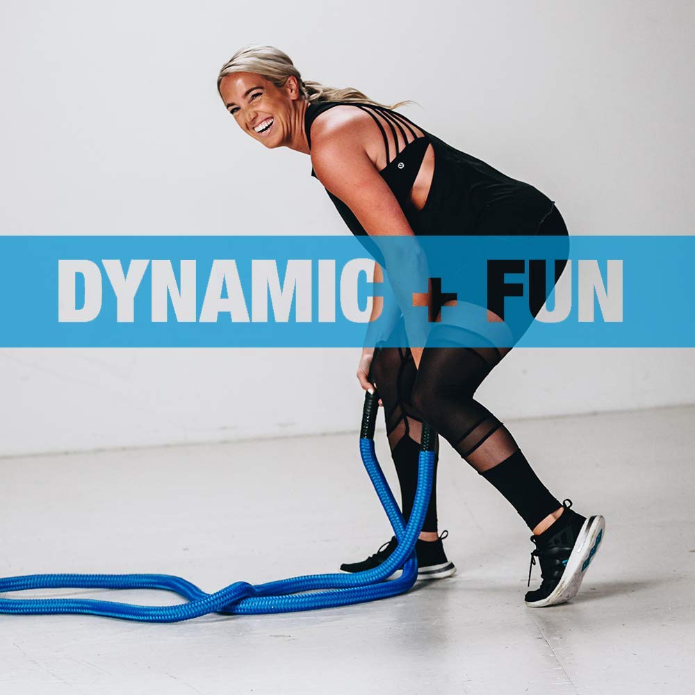 HYPERWEAR Hyper Rope Weighted Short Battle Rope, 15 lbs, 1.5in x 20ft, Anchor Optional, Full-Body Workouts (Blue)