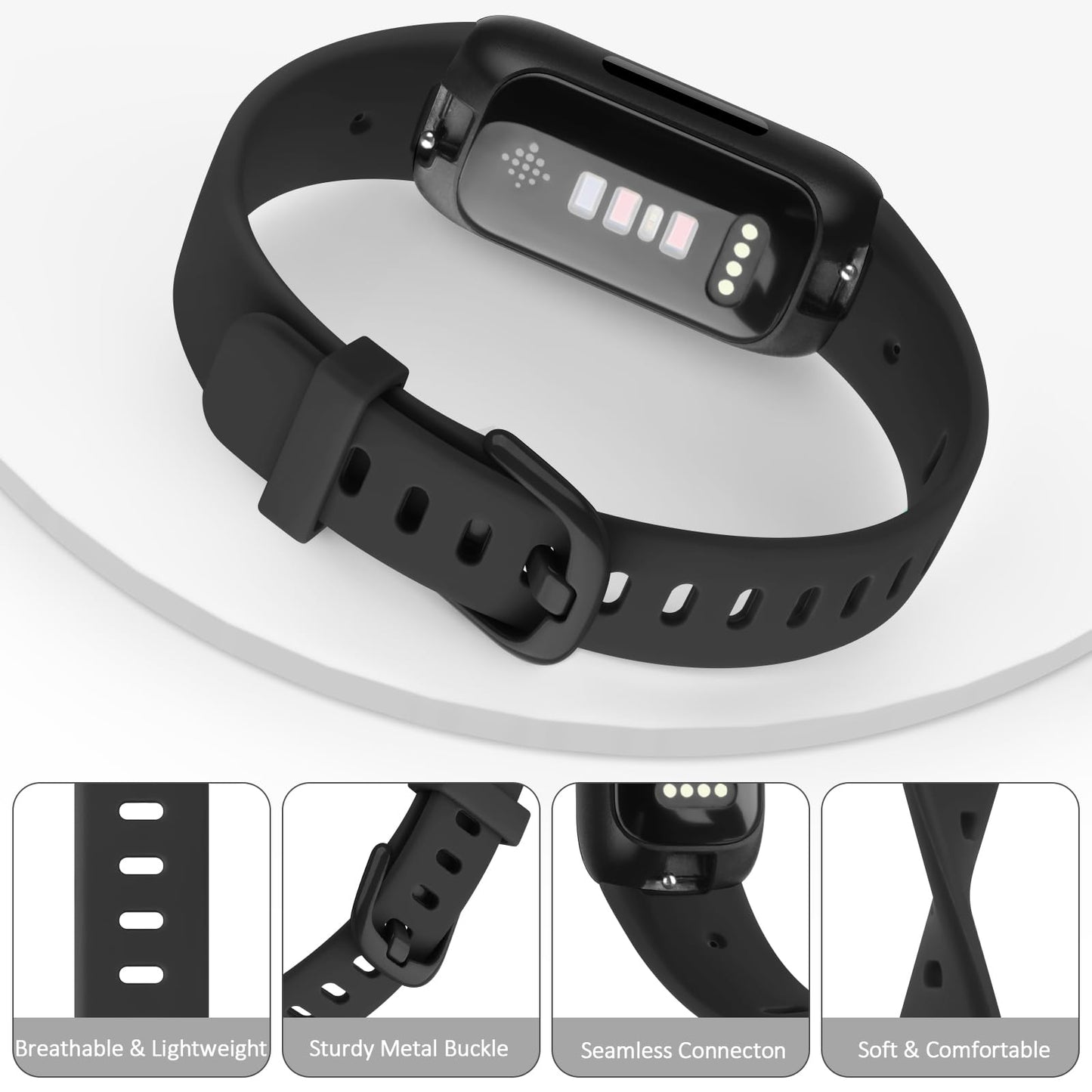 2 Pack Bands Compatible with Fitbit Inspire 3 Bands for Women Men, Sport Silicone Adjustable Replacement Straps for Fitbit Inspire 3 Fitness Tracke (Black/Black)